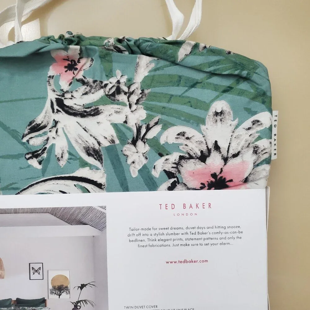 Ted Baker Kingdom Floral 100% Cotton 2 Piece Twin Duvet Cover Set
